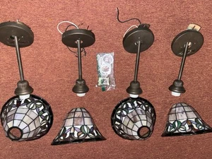 4 Vintage Tiffany Style Stained Glass Lamp Bell Shades With Bat Fixtures 8.5” - Picture 1 of 15