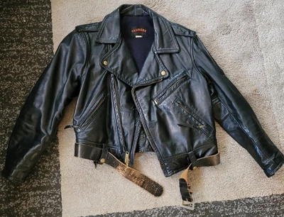 Vintage 60s Taubers Leather Motorcycle Jacket Talon Zips Buco Vanson 17” x 20” - Image 1 of 4