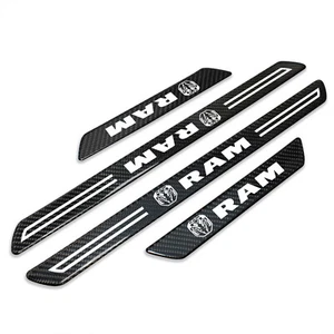 RAM 2019 up Logo Real Carbon Fiber 4 Pcs Door Sill Kick Plates - Picture 1 of 6