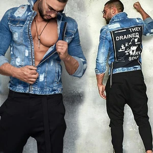 Mexton Men Herren Jacke Jeansjacke Denim Übergansjacke Print Blau M L XL - Bild 1 von 4