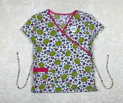 B Scrubs Women’s Hearts and Frog Face Scrub Top Size M Pink Trim  - Image 1 of 4