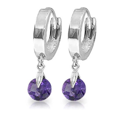 1.5 Carat 14K Solid White Gold Hoop Earrings Natural Amethyst - Image 1 of 3