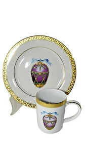 Royal Gallery Gold Buffet Purple Faberge Egg Dessert/Salad Plate & Mug Pristine - Picture 1 of 4