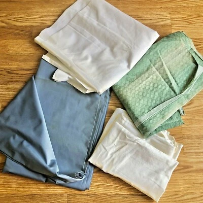 Flawed Sewing Fabric Green Blue White Cotton Polyester Set of 4 Various Lengths - Image 1 of 4