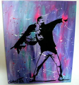 NYC Artist Ghost Original Painting "Drone Thrower" Pop art as banksy style 1/1 - Picture 1 of 6