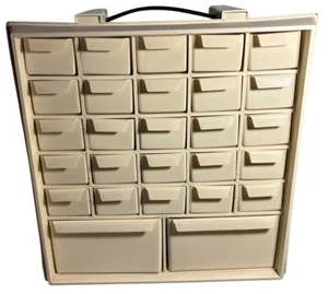 Vtg 24 Drawer Plastic Storage Organizer 2 Large Bottom Drawers Beige Multi Use - Picture 1 of 14