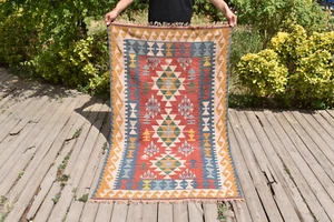 Alfombra Turca 39''x67'' Tejida a Mano Kayseri Rojo Kilim 100x173cm Oriental Tamaño 3x5 - Imagen 1 de 13
