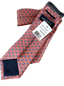 NAUTICA Men's 100% Polyester Luxury Tie Coral & Blue Fish Pattern NWT $60 - Picture 1 of 3
