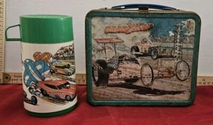 Porta pranzo vintage 1975 Aladdin Industries drag strip auto corsa metallo + thermos - Foto 1 di 7