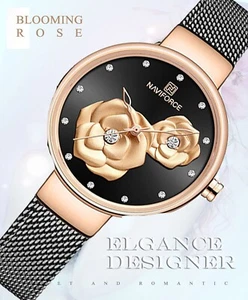 Women , Watch Stainless steel Band Luxury , Fashion Creative 3D Rose watch gift - Picture 1 of 7