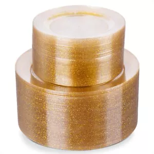 200pcs Gold Glitter Plastic Plates Heavy Duty Disposable Gold Plates With 100 10 - Picture 1 of 6