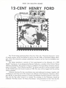 #1286A 12c Henry Ford Stamp Poster - Unofficial Souvenir Page Flat FD on B4 - Picture 1 of 1