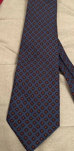 RALPH LAUREN Polo MEN'S SILK NECK TIE HANDMADE  BLUE GEOMETRIC - Picture 1 of 3