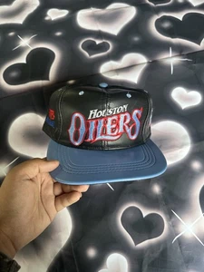 Vintage Houston Oilers Big Logo Snapback Leather Team NFL Hat NEW WITH TAG - Picture 1 of 4