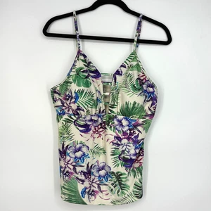 Cyn & Luca Womens Large Tankini Swim Suit Tol Ivory Purple Green Floral Cup Pads - Picture 1 of 6