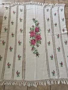 Unikat handgehäkelt Blumen Kreuzstich Wolle Creme Farbe Afghan Überwurf - Bild 1 von 5