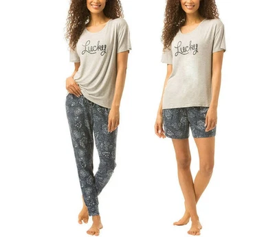 Lucky Brand Women's 3-piece Pajama Set Color Gray Navy Paisley Size 2X - Image 1 of 3