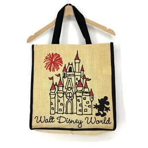 Authentic Walt Disney World Disney Parks Burlap Tote Bag Mickey Mouse Castle - Picture 1 of 6