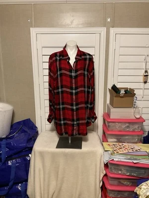 Ralph Lauren CHAPS Womens Plus Red/Black Check No Iron Button-Front Shirt Top 2X - Image 1 of 4