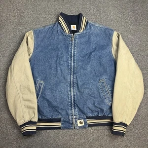 Vintage Carhartt Quilt Lined Denim Varsity Baseball Jacket 2XL USA Union JQ0198 - Bild 1 von 15