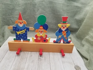 Vintage Wooden Circus Clown Wall Mount 3 Peg Hat Coat Peg Rack - Picture 1 of 6