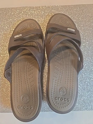 Crocs Women's Cleo Style Crocs Size 9M Chocolate Brown Double Strap Sandals - Image 1 of 3