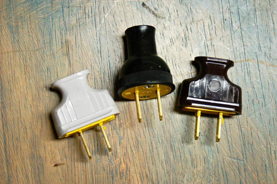 Vintage Style 2 Prong Electrical Plug Black Brown or White, Great w. Cloth Wire  - Image 1 of 4
