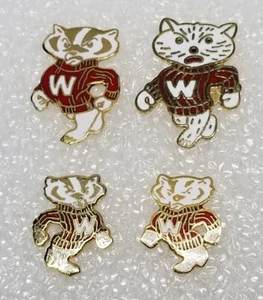 Vintage Wisconsin Badgers Mascot Gold Tone & Enamel Lapel Hat Pin Lot of 4 - Picture 1 of 24