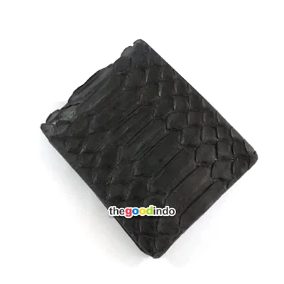 Cartera de hombre Pyth0n piel de serpiente doble pliegue cuero NEGRO con interior cuero de vaca genuino Foto 1 de 4