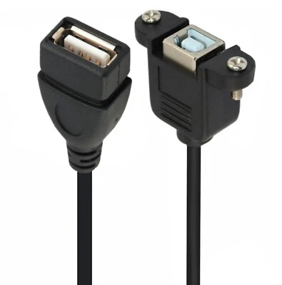 USB B 2.0 to USB A Panel Mount Extension Printer Cable | Female to Female | 0.5m - Image 1 of 4