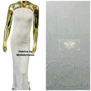 Long Wavy Line Design Sequins - White Iridescent 4 Way Stretch Sequins Yard - Picture 1 of 5