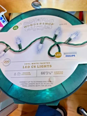 2 Pk Christmas Lights, Cool White Faceted LED C6 By Philips Target New 200 Count - Image 1 of 4