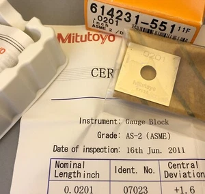 MITUTOYO 614231 Square Steel Gage Block 0.0201" ASME 2 w/Certificate🎯Machinist - Picture 1 of 1