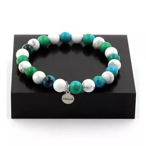 Armband Perlen Howlith + Chrysocolla 8 Mm. Made IN Frankreich - Bild 1 von 7
