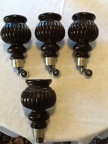 3 VINTAGE BEATRICE WOODEN FURNITURE LEGS 8 INCH WITH CALDRON CASTERS 4223f Cover
