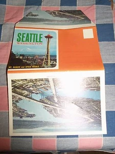 b.Old Postcard Folder Seattle Washington Mt. Rainier and Space Needle - Picture 1 of 2