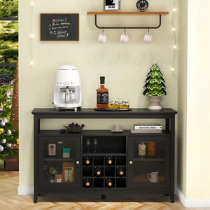 Storage Buffet Cabinet/Sideboard/TV Console with Glass Doors, Black - Picture 1 of 7