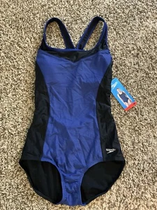 Speedo One Piece Swimsuit Medium Blue Harmony Color block New With Tags - Picture 1 of 9