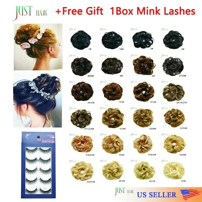 Curly Messy Rose Bun Hair Piece Updo Scrunchie Ponytail Natural As Human Hair - Image 1 of 4