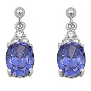 Dangling Oval Tanzanite & Cz .925 Sterling Silver Earrings - Picture 1 of 2
