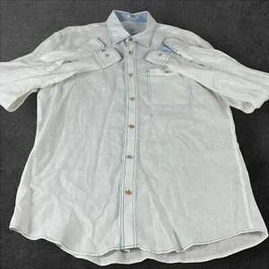 Bugatchi Uomo Shirt Men’s Medium Long Sleeve Linen Colorful Buttons T459 - Picture 1 of 15