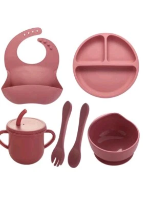 Juegos de vajilla de silicona para bebés de 6 piezas, con succión, no tóxicos, libres de BPA Foto 1 de 4