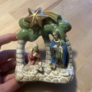 Krippe Weihnachten Keramik Szene Weihnachtsdeko Maria Josef & Jesuskind Mini 4 Zoll - Bild 1 von 9