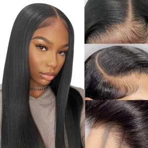 Lace Front Wig Human Hair 180% Density 12A Brazilian HD Straight Pre Plucked - Picture 1 of 7