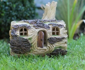 Garden Ornaments Solar Log Powered Secret Fairy House Colour Change Home - Picture 1 of 16