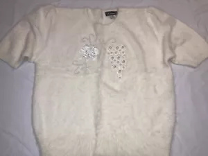 Maglione pull over vintage anni 80 Keomi taglia M perline avorio angora manica puff - Foto 1 di 7