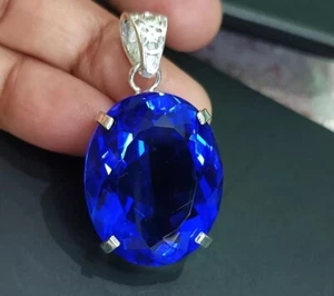 94 Ct Certified Natural Blue Topaz 925 Solid Silver Pendant Loose Gemstone - Picture 1 of 10