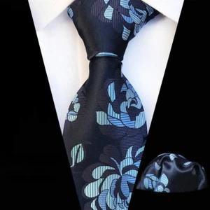 Cravatta Tasca Quadrato Set Blu Scuro Fiore Fatto a Mano Uomo Matrimonio Formale - Foto 1 di 4