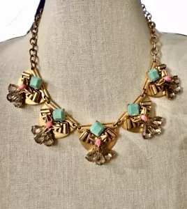 Collar destacado antiguo cuello dorado rosa verde Stella & Dot Devina - Imagen 1 de 6