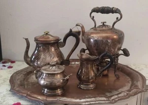 Set Completo Con Bollitore Da Thè In Rame Argentato Epoca 1800. Samovar? - Imagen 1 de 12
